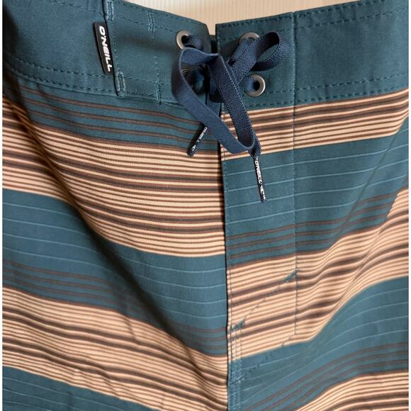 O'neill Men Board Shorts Size 38 Superfreak Stretch Brown Green Stripe New - Picture 3 of 9
